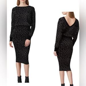 All Saints Roxanne Sweater Dress in Charcola Gray Leopard Metallic Womens Size S